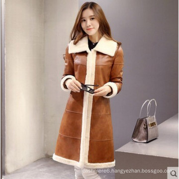 Women′s Lamb Leather and Shearling Coat Long Style